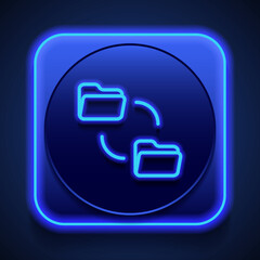 Data exchange simple icon vector. Flat design. Blue neon style on button. With shadow