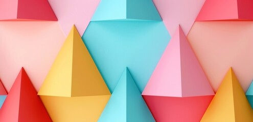 Colorful geometric pattern with 3d pyramids on pastel background