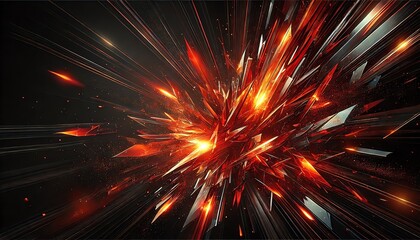 An abstract image of fiery red and orange light shards breaking through darkness