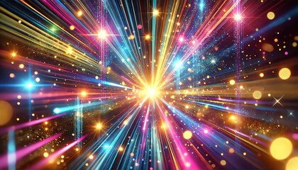 Naklejka premium An abstract, vibrant image of glowing, multicolored light rays and reflections