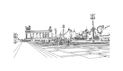 Obraz premium Building view with landmark of Budapest Hungary. Hand drawn sketch illustration in vector.