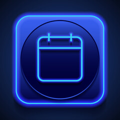 Calendar simple icon, vector. Flat design. Blue neon style on button. With shadow
