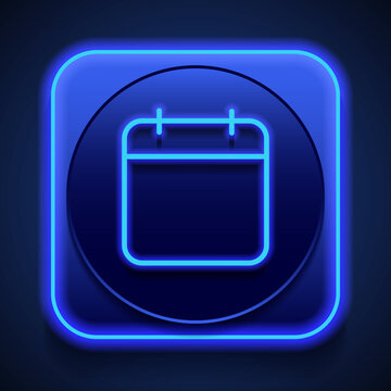 Calendar simple icon, vector. Flat design. Blue neon style on button. With shadow