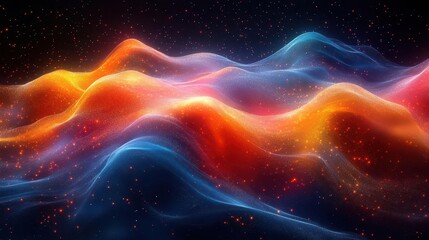 Fototapeta premium vibrant abstract digital landscape with multicolored data streams flowing over dynamic geometric shapes creating an engaging visual representation of technological innovation