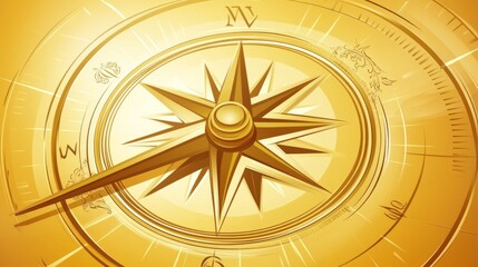 Fototapeta premium A golden compass with a compass needle pointing north.