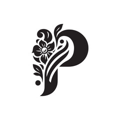 Alphabet letter P with stylish floral shape, 
curved shape letter P