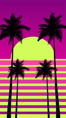 Naklejka premium summer wallpaper with Palm Tree silhouette and sunset
