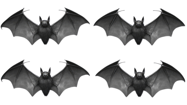 Group of Black Bats Flying Against a Transparent Background Generative AI