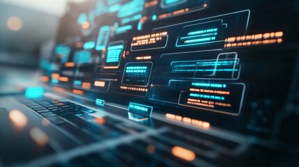 Obraz premium A cutting-edge AI-powered customer service chatbot interface, sleek digital workspace with interactive chatbot software and data analytics, Customer service style