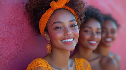 vibrant joyful portraits of afroamerican women radiating beauty and happiness captured in a series of dynamic poses and vivid colors that celebrate diversity and attractiveness