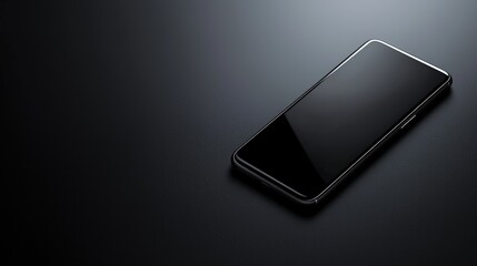 A sleek smartphone rests on a dark surface, showcasing its modern design and minimalist aesthetic in a dimly lit space