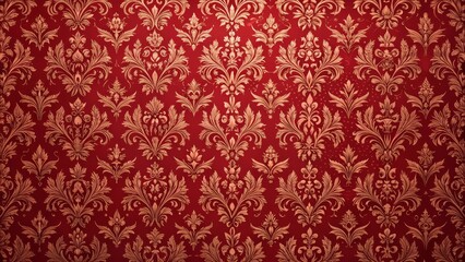 Red and gold damask pattern creating an ornate floral design for backgrounds and textures