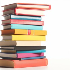 A colorful stack of books arranged neatly, showcasing various covers.