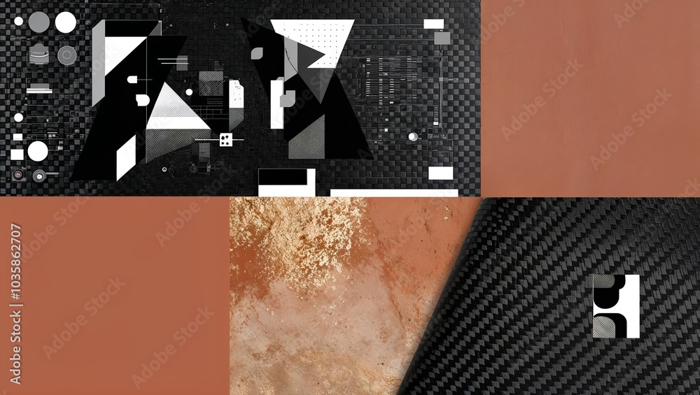 Poster Abstract Geometric Design with Carbon Fiber and Rusty Texture