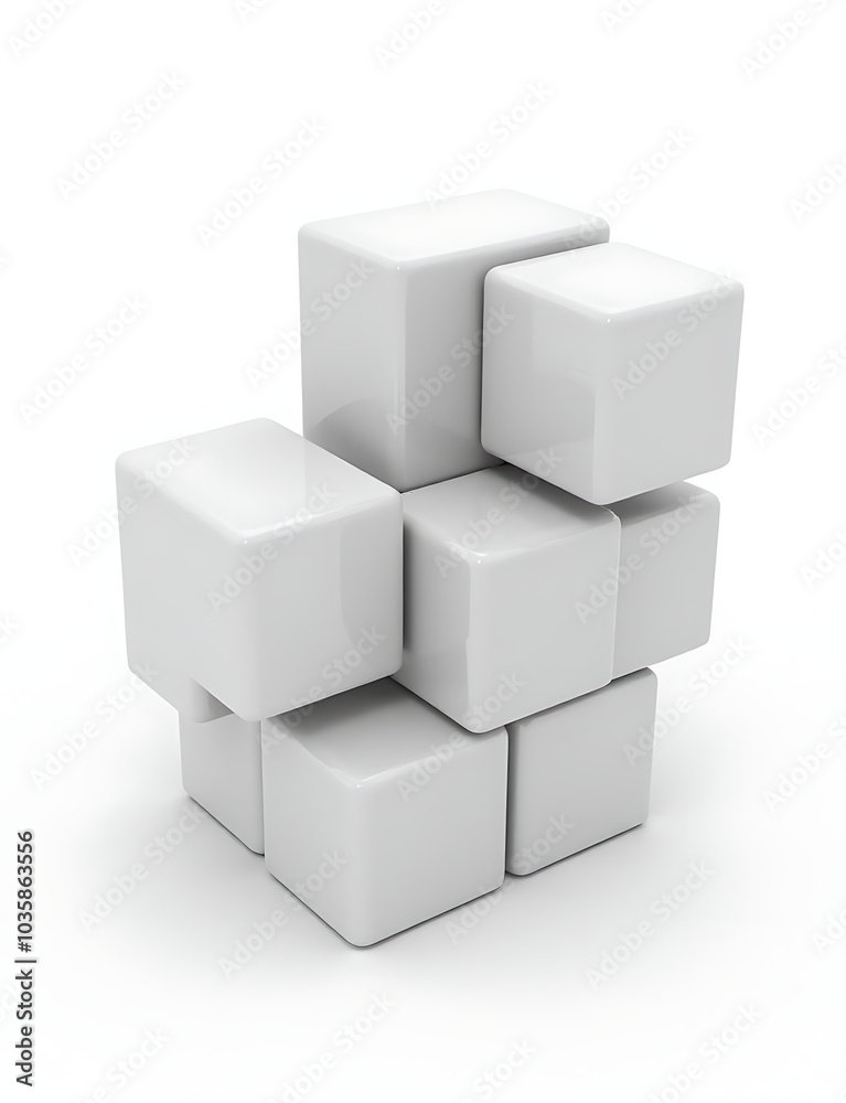 Aufkleber Abstract geometric blocks in 3D render with generative AI on a white background.