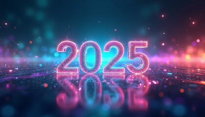  2025 neon reflection with vibrant lights