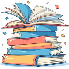 Naklejka premium A stack of colorful books with an open book on top, symbolizing knowledge.