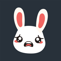 sad white rabbit head in flat vector design.