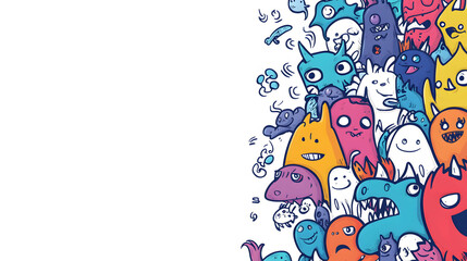 Colorful Doodle Monsters, vibrant cartoon characters in playful doodle art, cheerful white background, perfect for lively mobile aesthetics