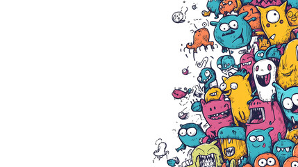 Obraz premium Colorful Doodle Art with Cartoon Characters and Cute Monsters, Vibrant Vertical Wallpaper for a Playful Smartphone Aesthetic