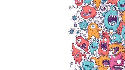Fototapeta premium Playful Doodle Art Wallpaper, vibrant cartoon characters, cheerful monsters, lively design, perfect for mobile screens, fun and colorful aesthetic.