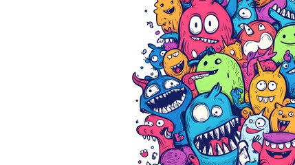 Colorful Doodle Art Monsters Vertical Wallpaper, lively cartoon characters, cheerful atmosphere, playful design for mobile devices.
