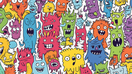 Colorful Doodle Monsters Vertical Phone Wallpaper, vibrant cartoon characters, playful design, cheerful atmosphere, perfect for mobile devices