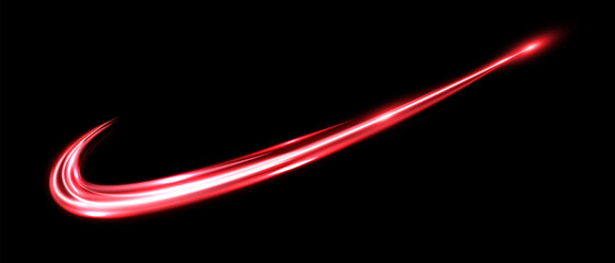 Abstract red speed light lines neon glowing curve movement on black background vector