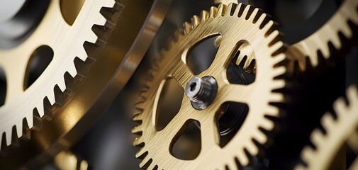 Close-up of intricate golden gears showcasing mechanical precision and craftsmanship, set against a soft-focus background.