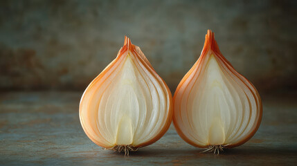 food photography showing a perfect looking onion cut in half 