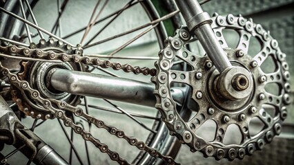 Fototapeta premium Vintage Style Bicycle and Motorcycle Chain Silhouette in Industrial Design