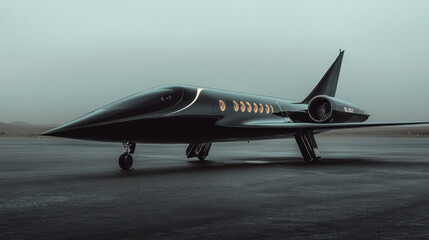 luxury black privete jet at the runway 