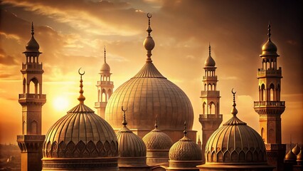 Vintage Style Mosque Icon Banner for Muslim Architecture