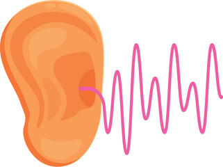 Pink sound wave is traveling into a human ear canal, causing vibrations that are essential for hearing