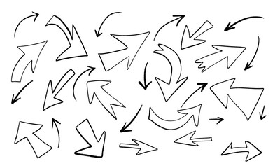 Hand drawn arrows in various sizes and styles, pointing in different directions. Ideal for creative and design projects.
