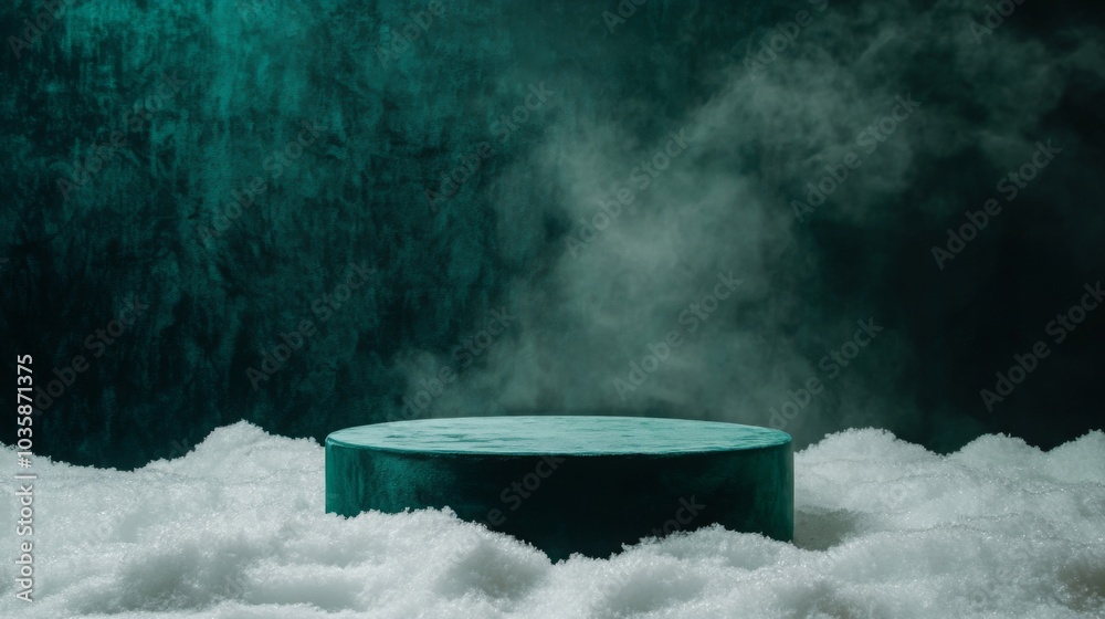 Aufkleber a round, green platform sits in the middle of a snow-covered surface. the platform is surrounded by 