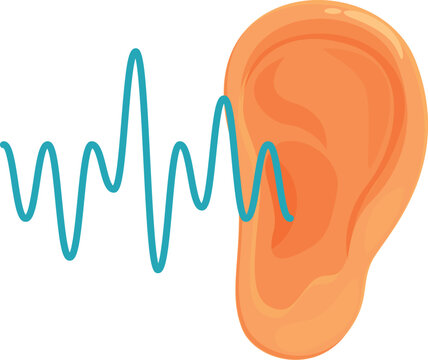 Cartoon human ear receiving soundwave, depicting concept of hearing and audiology