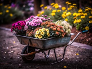 Watercolor Garden with Iron Cart: Vibrant Floral Scene for Creative Projects