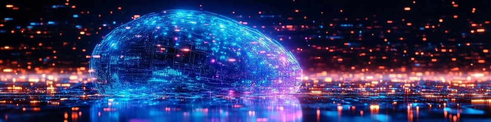 Obraz premium Futuristic Digital Egg with Glowing Circuitry and Data Visualization