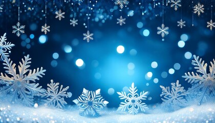 a blue winter background with snowflakes and glitter for christmas or new year designs