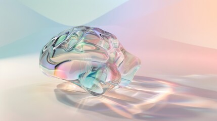 3d crystal glass plate set with rainbow, holographic effect isolated on dark background. Render transparent glass disk, product podium or mirror with iridescent gradient texture.