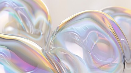 3d crystal glass plate set with rainbow, holographic effect isolated on dark background. Render transparent glass disk, product podium or mirror with iridescent gradient texture.