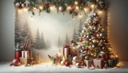Festive Christmas Scene with Tree and Gifts