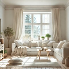A modern white living room interior