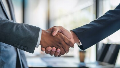business agreement or handshake with zoom for cooperation welcome or thank you for meeting partnership shaking hands or contact with greeting for b2b or teamwork collaboration or success ai