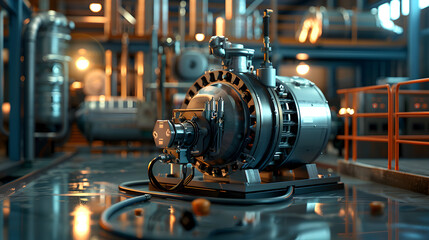 Fototapeta premium Industrial turbine in a modern factory during the early morning hours of production