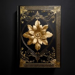 elegant black book cover with gold floral embellishments