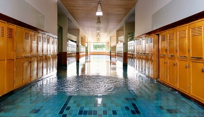 flooded school hallway