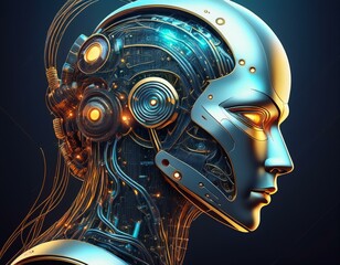 futuristic robot head with intricate circuitry details