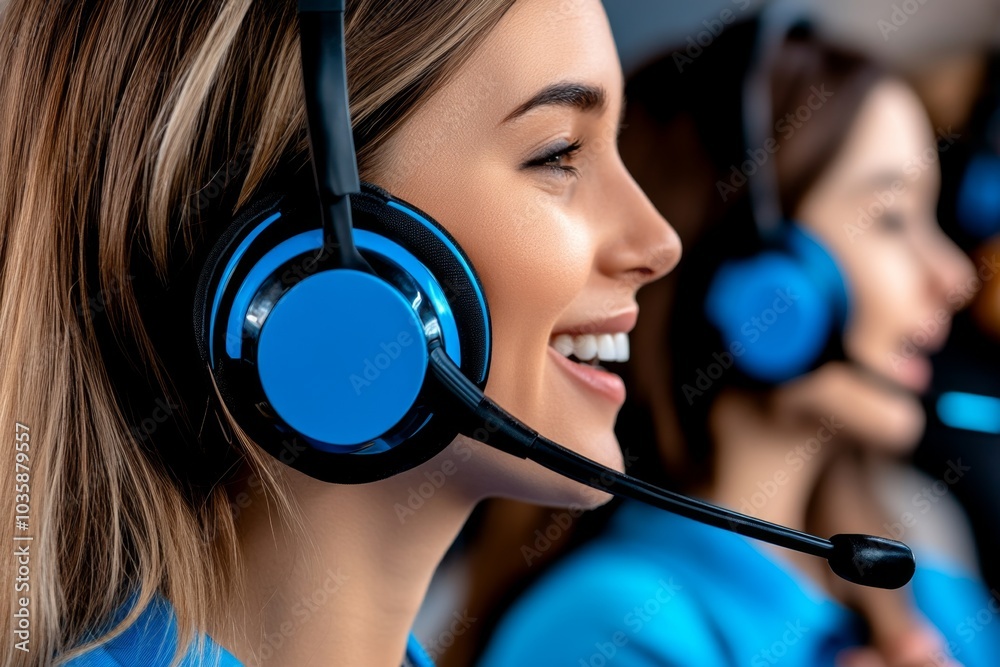 Poster a call center handling customer retention outreach, with agents following up with long-term clients